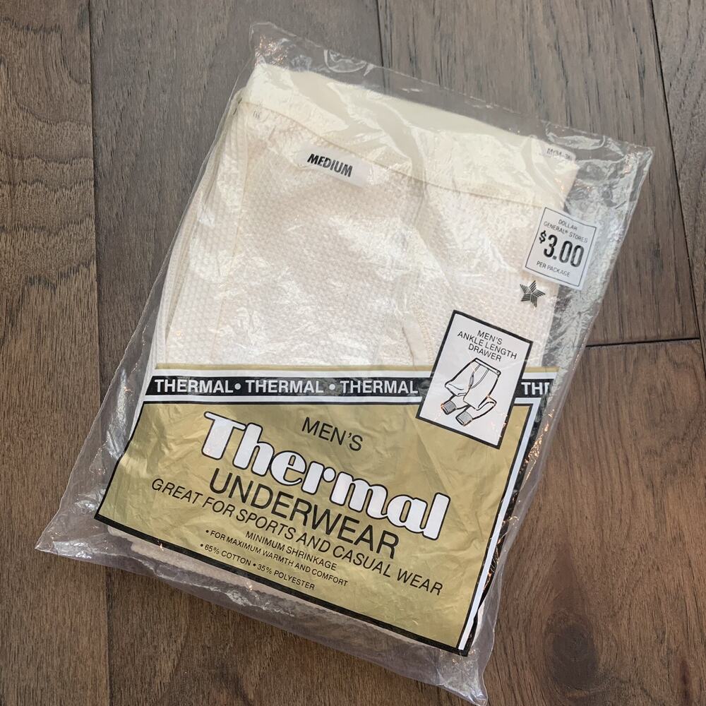 NEW Vintage Ankle Length Thermal Pants Drawers White Waffle M Dollar General